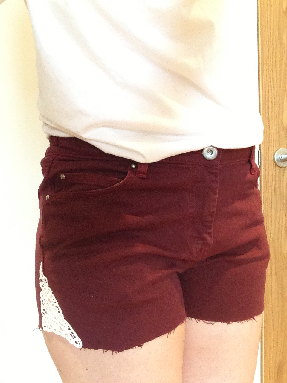 Lace trim denim shorts