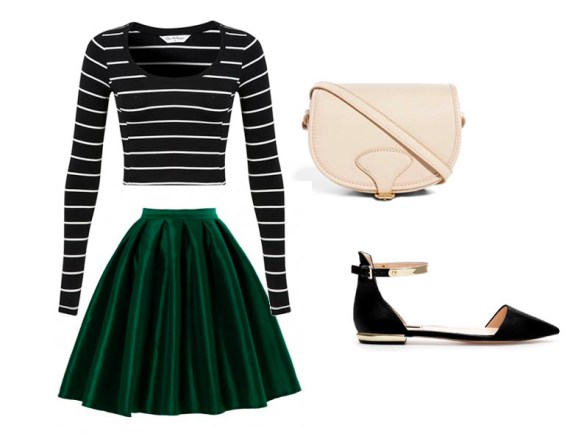 green silk a line skirt