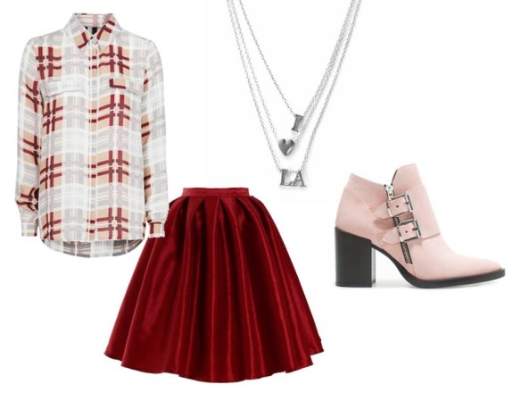 red silk a-line skirt