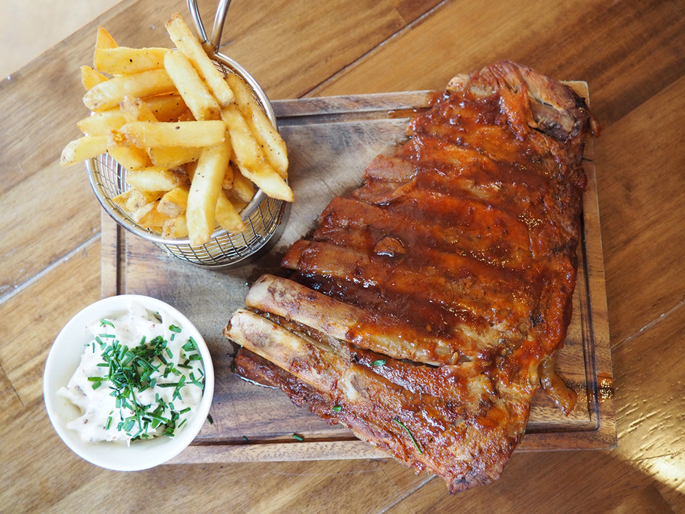 Half rack of sticky ribs with cola sauce, Manchester