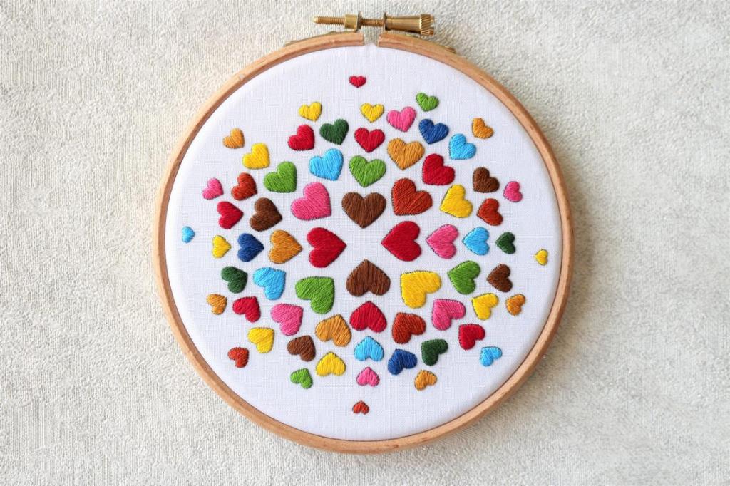 Rainbow Hearts embroidery kit