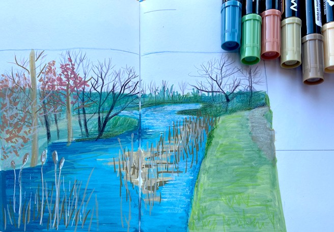 Travel sketchbook spread Drinkwater Park