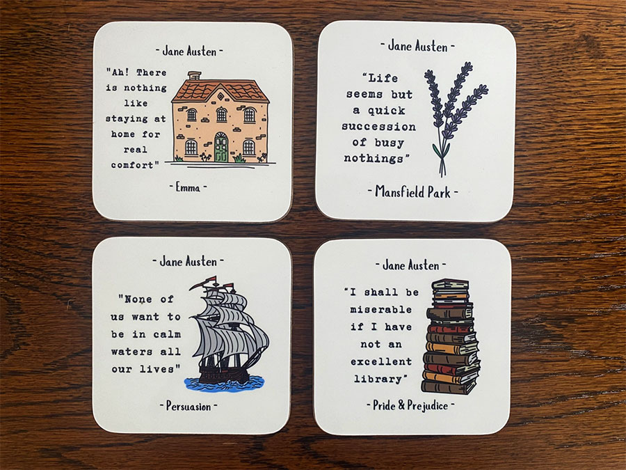 Jane Austen quote coasters